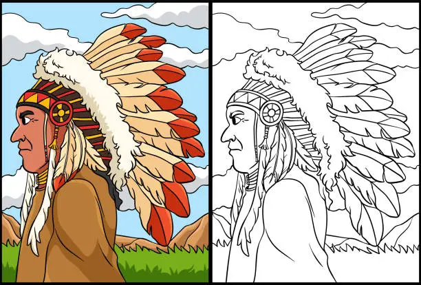 Vector illustration of Native American Chieftain Illustration