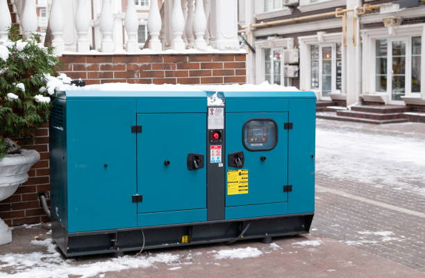 emergency generator for uninterruptible power supply, diesel plant in an iron case with an electrical power management switchboard. Business operation during a blackout