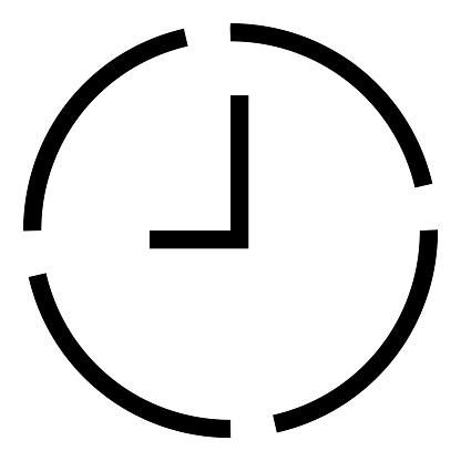 Clock icon in flat style with periods of time and clock hand. Clock icon for time control at work. Use pixel perfect time icon on web site design, presentation, app, UI. Start work day at nine o'clock