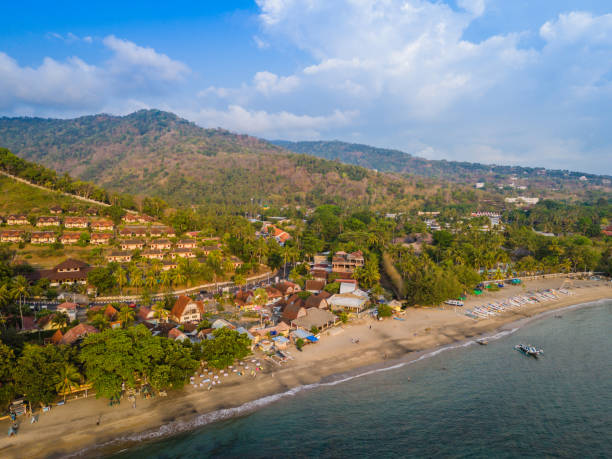 aerial view of senggigi resort in lombok island, west nusa tenggara, indonesia - tenggara foto e immagini stock
