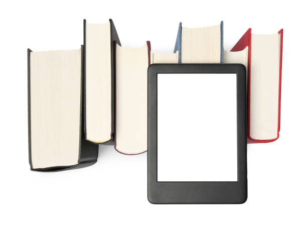 istock Hardcover books and modern e-book isolated on white, top view 1810101769