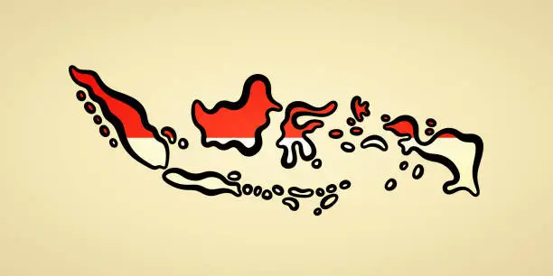 Vector illustration of Indonesia - Map colored with flag