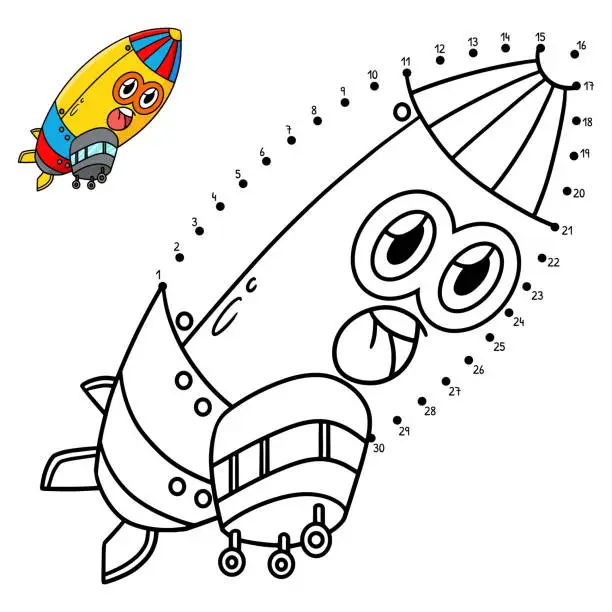 Vector illustration of Dot to Dot Zeppelin Vehicle Isolated Coloring