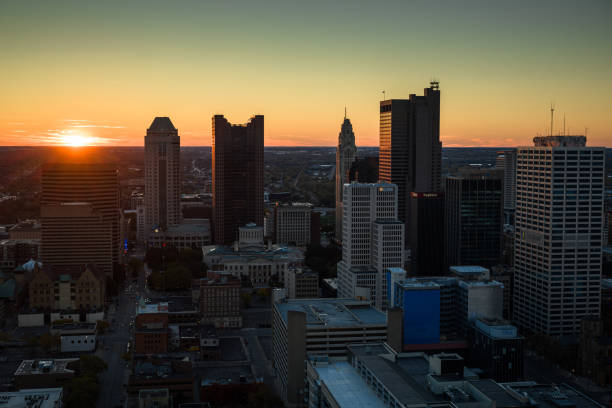 istock Drone Shot of Downtown Columbus as Sun sets in Background 1810150933