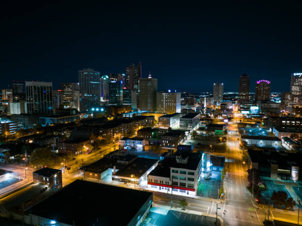 istock Drone Shot of Downtown Columbus at Night 1810151491