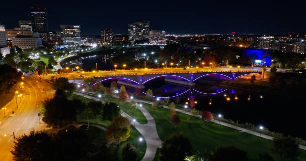 istock Drone View of Discovery Bridge on Scioto River at Night 1810152595