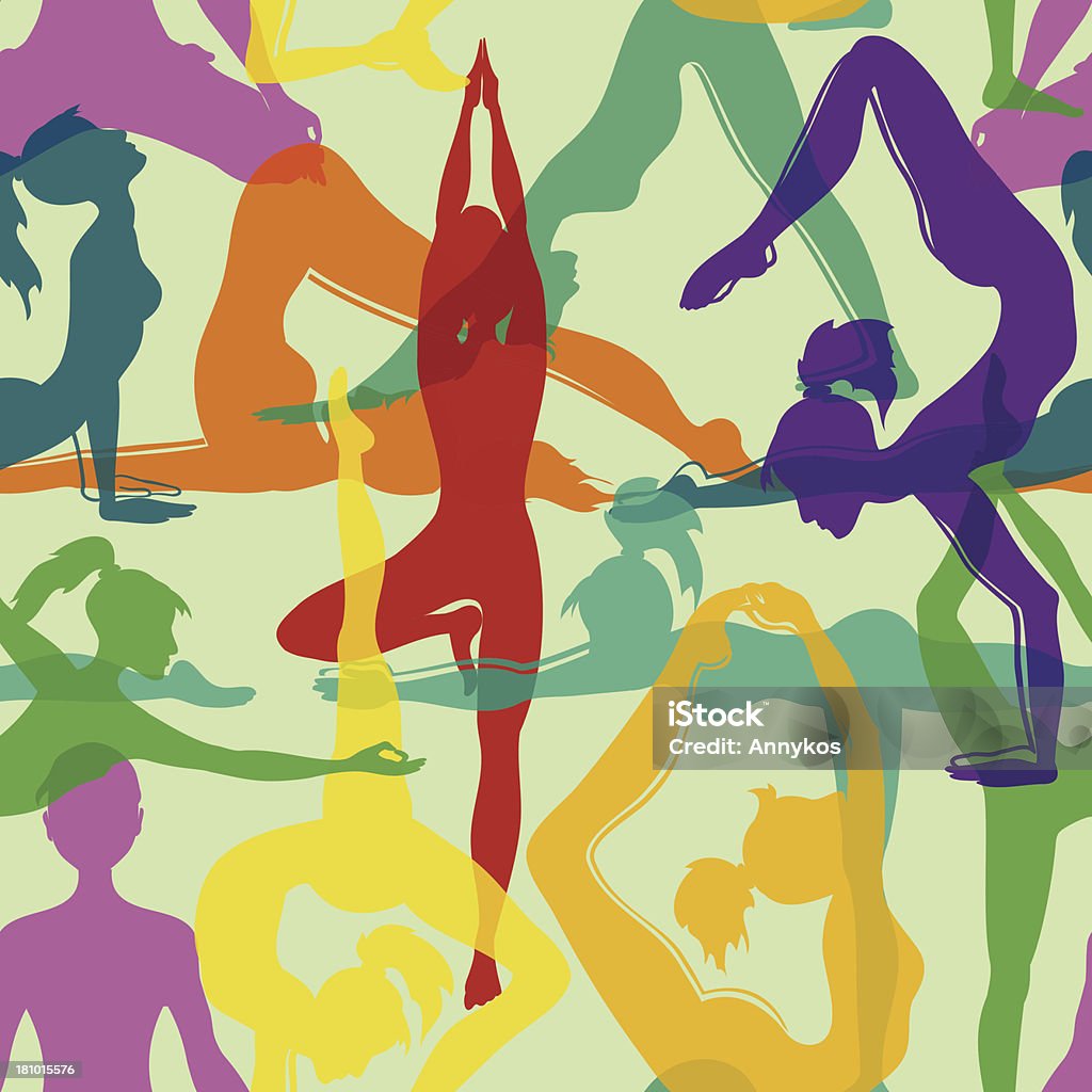 Seamless pattern of yoga poses Colorful seamless pattern of yoga poses. Included Ai Active Lifestyle stock vector