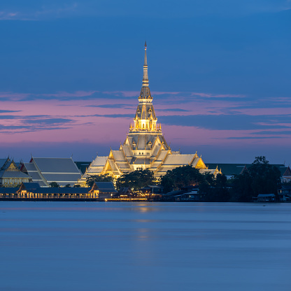 WatSothonwararam worawihan thailand blue vanila sky twilight time and gold temple