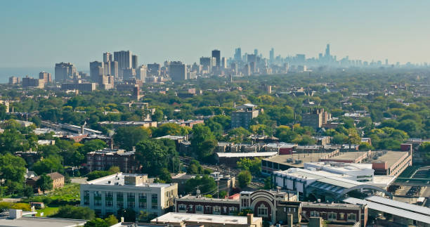 istock Drone View of Chicago Skyline from Rogers Park on Clear Day 1810165161