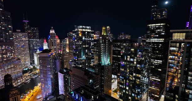 istock Downtown Chicago Loop Skyscrapers on Clear, Fall Night - Aerial 1810165170