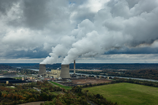 Aerial View of Large Coal Fired Power Plant