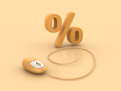 3D Percentage Symbol with Computer Mouse - Color Background - 3D Rendering