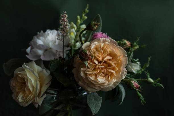 istock Bouquet Of Different Flowers On Dark Green Background 1810247218