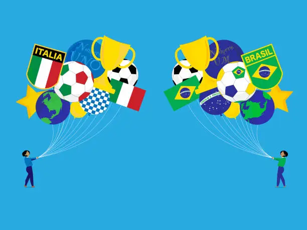 Vector illustration of Italy vs Brazil football balloons