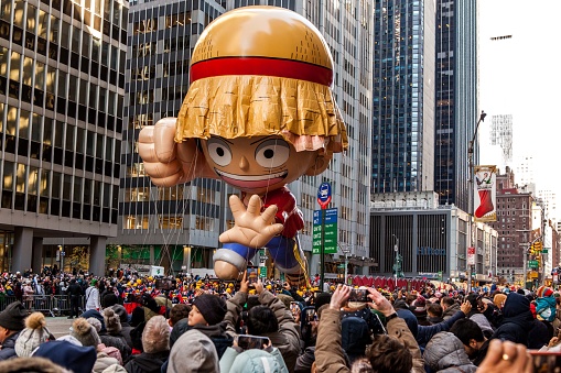 Manhattan, New York - November 2023 ride on the Monkey D. Luffy balloon at the 2023 Macy's Thanksgiving Day Parade on November 23th, 2023 in New York City.