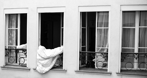 Paris, France: Duvet/Comforter Airing Out in Open Window