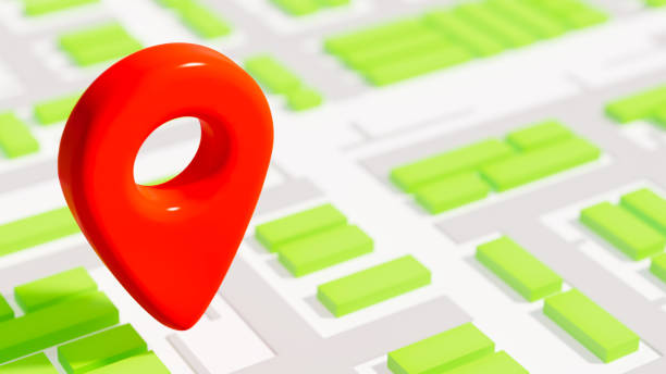 istock Red color location symbol on green 3d map, city location theme and gps technological use 1810401045