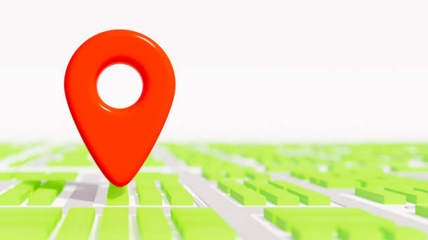 istock Red location or gps icon on green and white 3d map, location and orientation theme, 3d illustration 1810402561