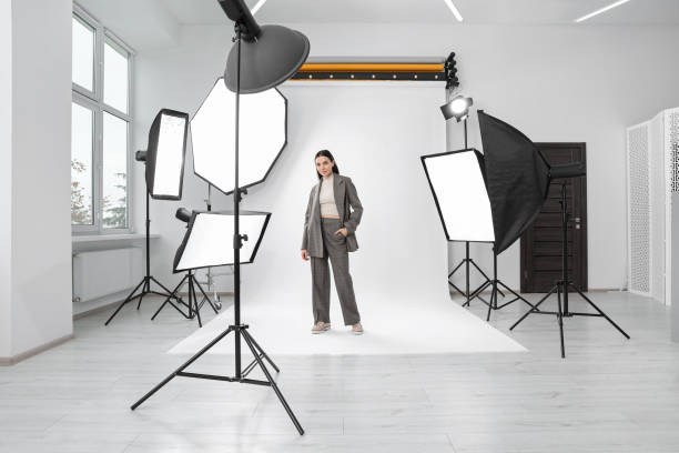 istock Beautiful young model posing in modern studio. Professional photo session 1810421348
