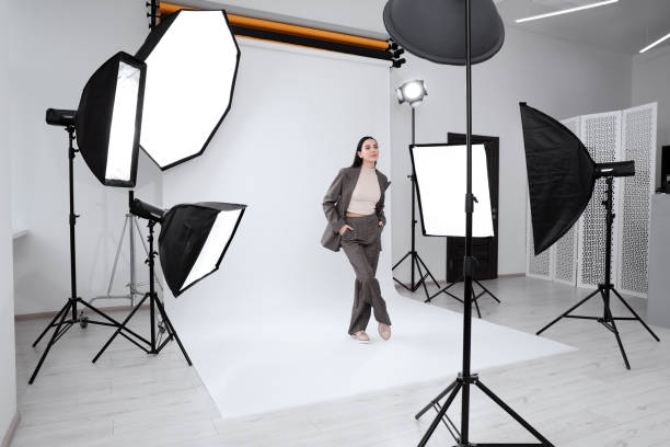 istock Beautiful young model posing in modern studio. Professional photo session 1810421885