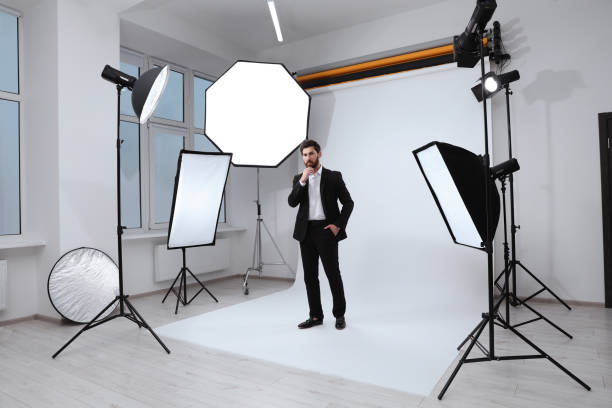 istock Handsome model posing in modern studio. Professional photo session 1810422275