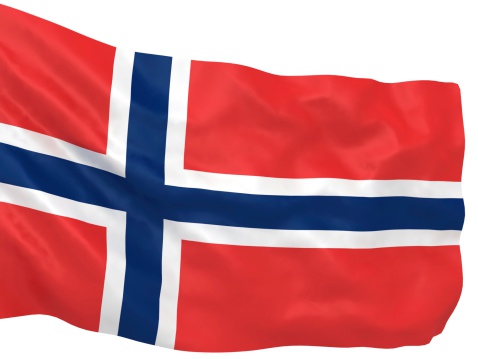 A Norwegian post flag on cloudy day