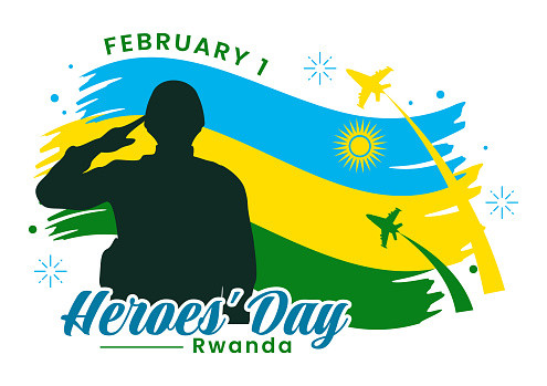 Rwanda Heroes Day Vector Illustration on February 1 with Rwandan Flag and Soldier Memorial who Struggled in National Holiday Cartoon Background
