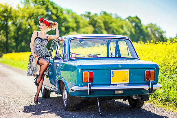 istock Pin-up girl with car 181046070