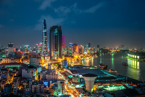 Saigon Aerial Night Skyline
