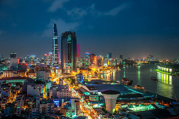 Saigon Aerial Night Skyline stock photo