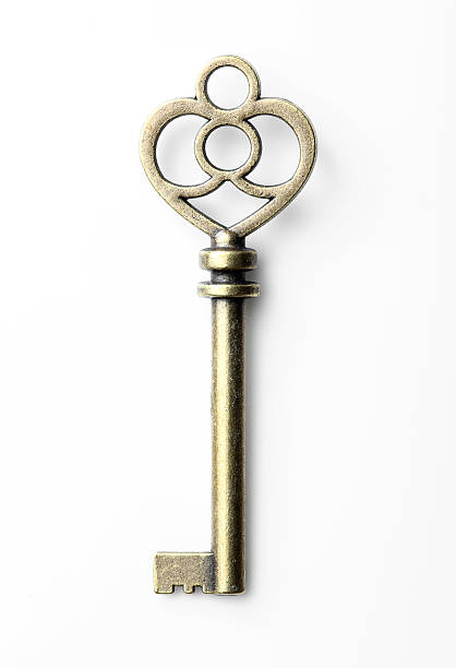 vintage chave - isolated brass key macro - fotografias e filmes do acervo