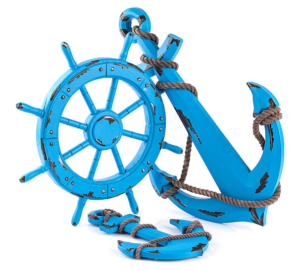 istock Boat steering wheel and anchors 181046341