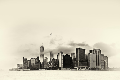 Rainy New York City Skyline. United States.