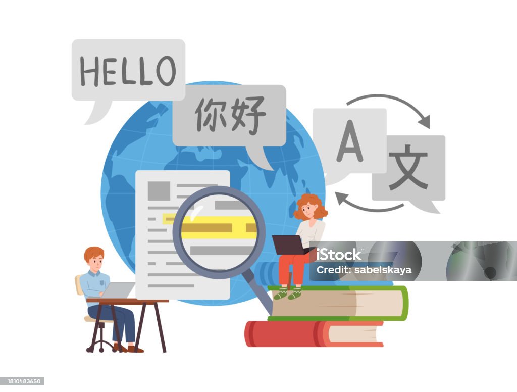 Computer Translator Cartoon Translator And Translation Service Vector Concept Computer Technologies ...