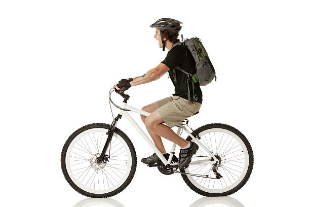 istock Side view of a male mountail biker 181048396
