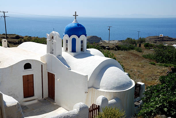 istock Small White and blue church at Santorini 181048987
