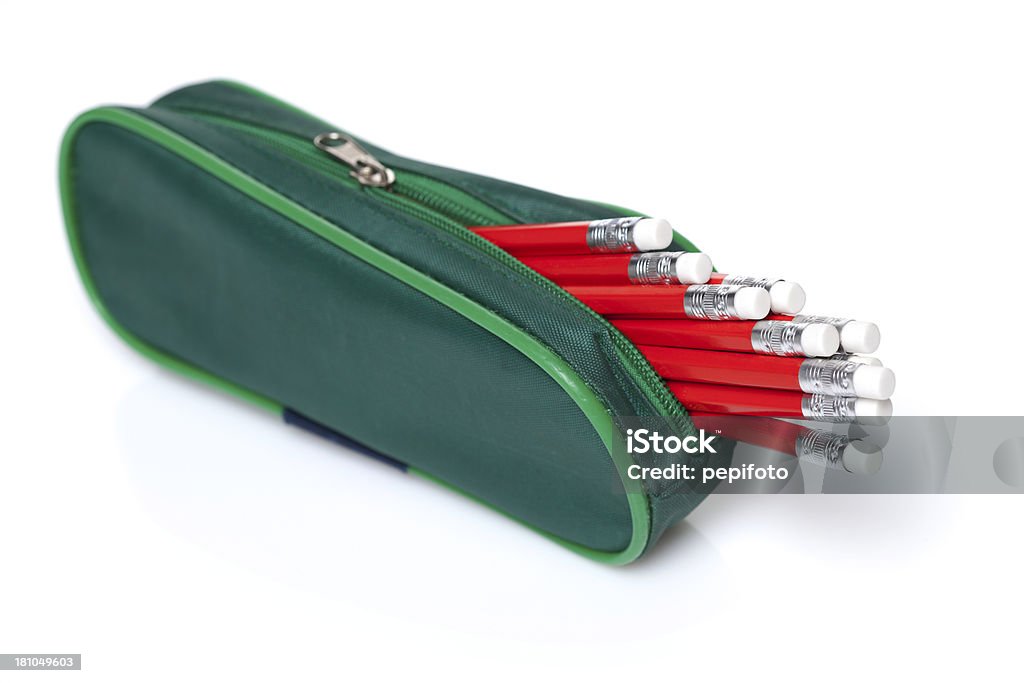 pencil case with red pencils pencil case with red pencils isolated on white  Art Stock Photo