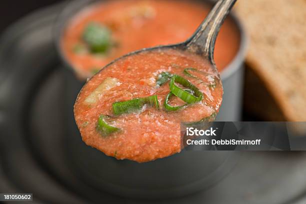 Bite Of Gazpacho Soup Stock Photo - Download Image Now - Biting, Bread, Chick-Pea