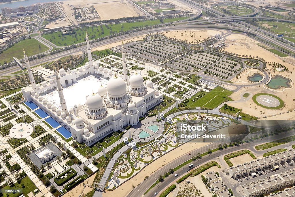 Sheik Zayed Grand Mosque An aerial of Sheik Zayed Grand Mosque Abu Dhabi Stock Photo