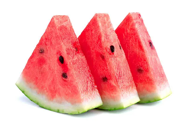 Three pieces of watermelon on white background