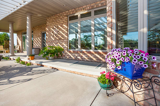 Sunlit Exterior Patio With Morning Glory Flowers