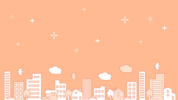 istock Background material of a cityscape lined with buildings and houses with a sparkling sky 1810521332