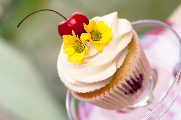 Cupcake with Cherries and Flower