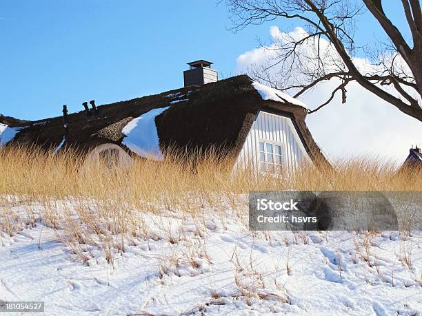 Thatched House With Reed Roof On Beach In Winter Stock Photo - Download Image Now - Winter, Sand Dune, House