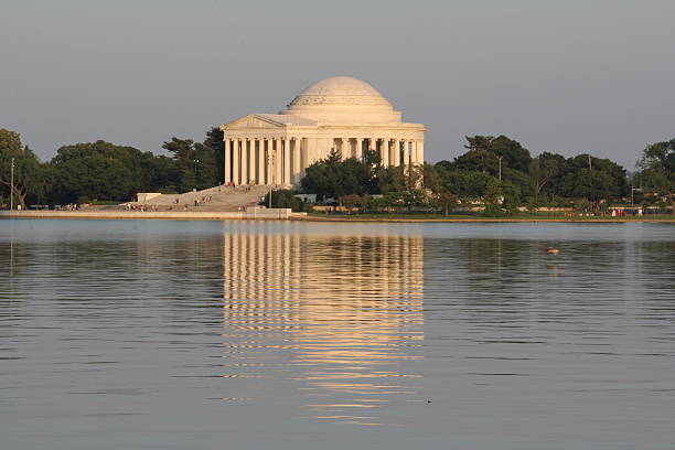 Jefferson Memorial, Washington, DC "View of the Jefferson Memorial, Washington, DC, from across the tidal basin at the Martin Luther King, Jr. Memorial." martin luther king jr memorial stock pictures, royalty-free photos & images