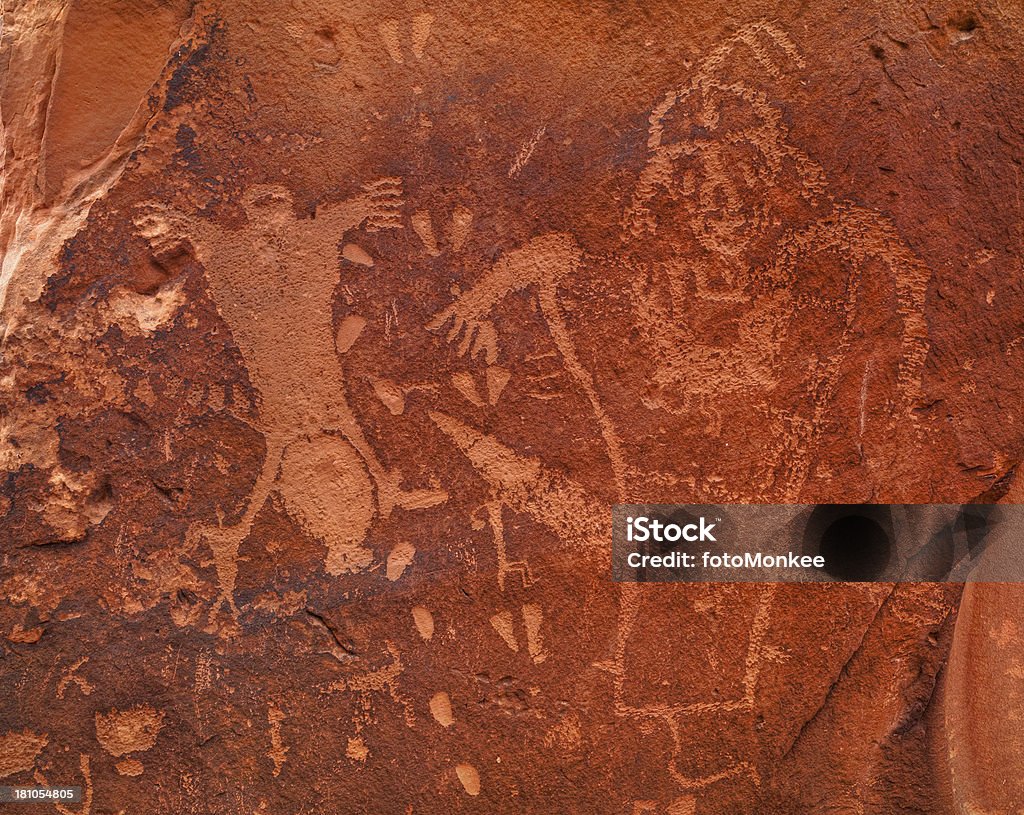 Puebloan 바위산 예술직, 앤시언트 암각화, 모합, Utah, USA - 로열티 프리 0명 스톡 사진
