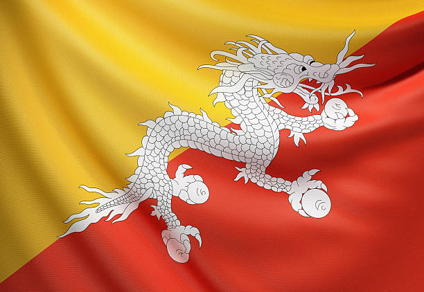 of 부탄에 플래깅 - bhutanese flag 뉴스 사진 이미지
