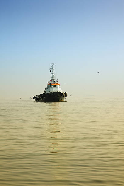 Fishing boat out at sea off the Pacific coast of the Peruvian fishing village of Paracas.