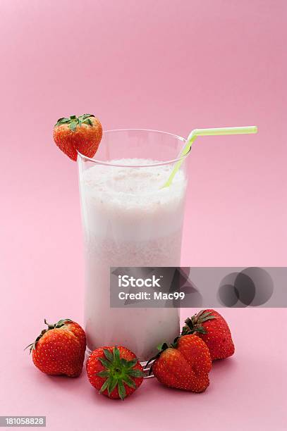 Strawberry Smoothie On Pink Stock Photo - Download Image Now - Berry Fruit, Blended Drink, Breakfast