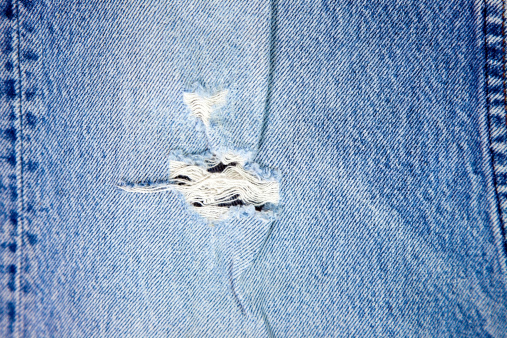 Denim Tear Stock Photo - Download Image Now - Casual Clothing, Close-up